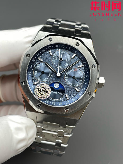 爱彼APS皇家橡树26574系列 APS26574 v2版 多功能男士腕表 在“Grande Tapisserie”大格纹装饰表盘上，日期、星期、月份、月相 商品图0