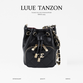 香奈儿 菱格皮穿链徽标Logo抽绳开合 颗粒压花鱼子酱牛皮 水桶包单肩斜挎包 超迷你(KISS*MM)