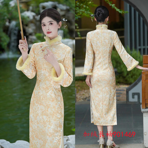 GX中国风加绒长袖女装旗袍2025秋冬款复古改良年轻款倒大袖日常旗袍 商品图1