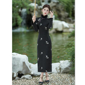 GX年轻款绝美加绒长袖旗袍2025秋冬新款时尚改良麂皮绒加绒绣花旗袍