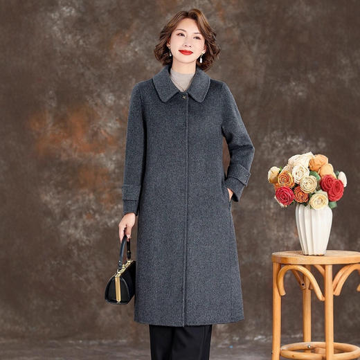 XT 2522翻领大衣女双面绒高级感羊毛呢子妈妈装外套 商品图0