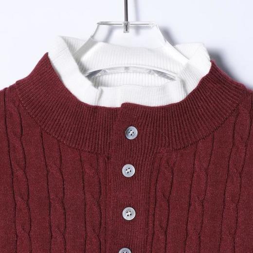 68296SDSA男士秋冬新款痞帅男装潮牌纽花半纽扣立领假两件针织毛衣百搭 商品图2