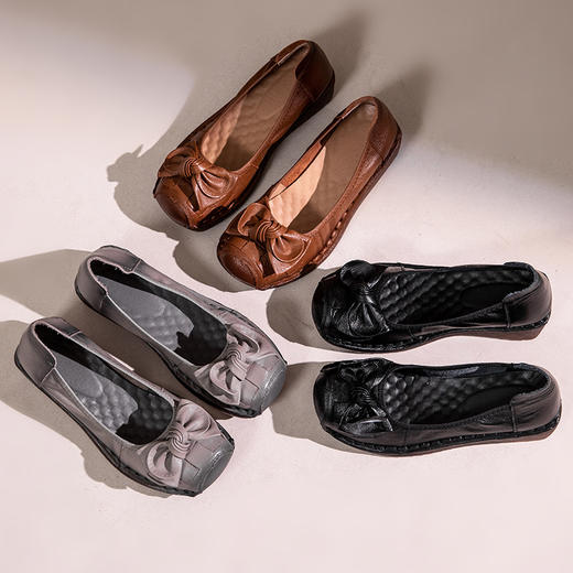 复古单鞋真皮软底妈妈鞋，防滑牛筋底坡跟中老年蝴蝶结MLD295 商品图3