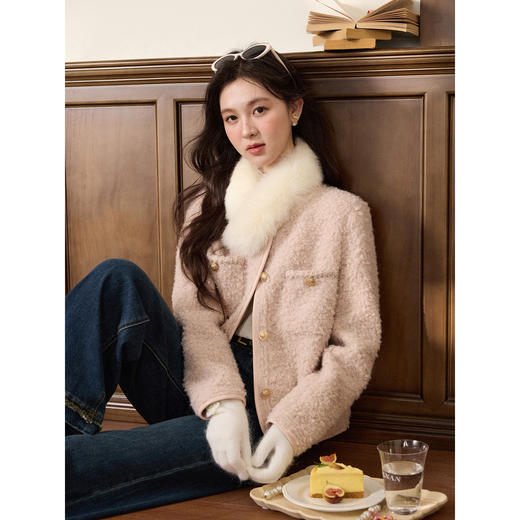 鹿向南「月下芍影」小香风短款巨好看外套女秋冬新款宽松粉色上衣 商品图3