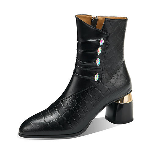 【预售5天】法式粗跟短靴女秋冬新款时尚方头单靴加绒显瘦百搭高跟马丁靴SY&613 商品图3