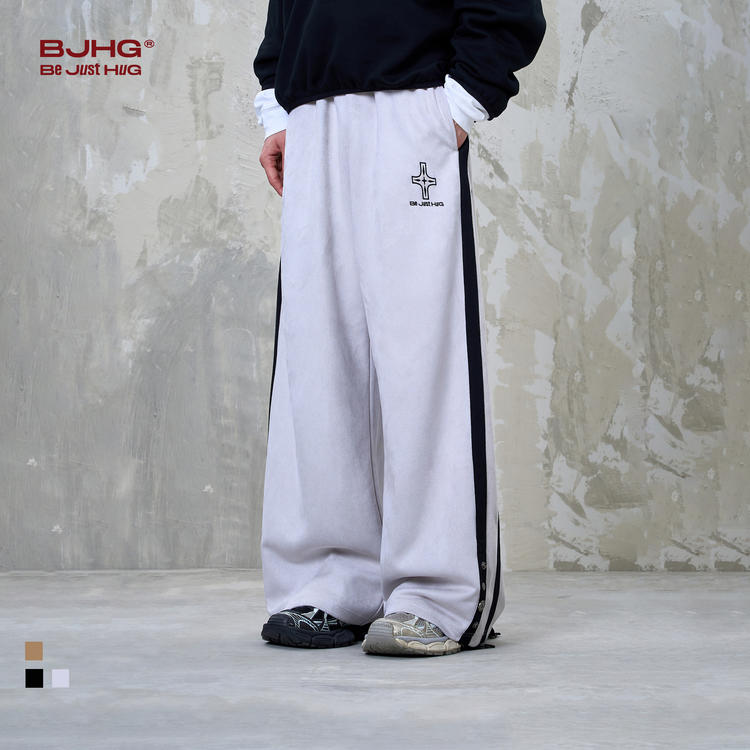 BJHG不计后果美式休闲裤子男款春秋2025新款桃皮绒直筒宽松运动裤