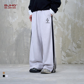 BJHG不计后果美式休闲裤子男款春秋2025新款桃皮绒直筒宽松运动裤