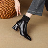 【预售5天】复古牛皮针织弹力口粗跟短靴女秋冬新款尖头高跟切尔西短筒时装靴XME&898-755 商品缩略图3