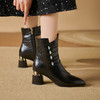 【预售5天】法式粗跟短靴女秋冬新款时尚方头单靴加绒显瘦百搭高跟马丁靴SY&613 商品缩略图2