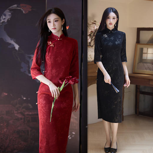 GX复古国风改良新中式长款中袖旗袍2025秋冬新款年轻女士日常旗袍裙 商品图3