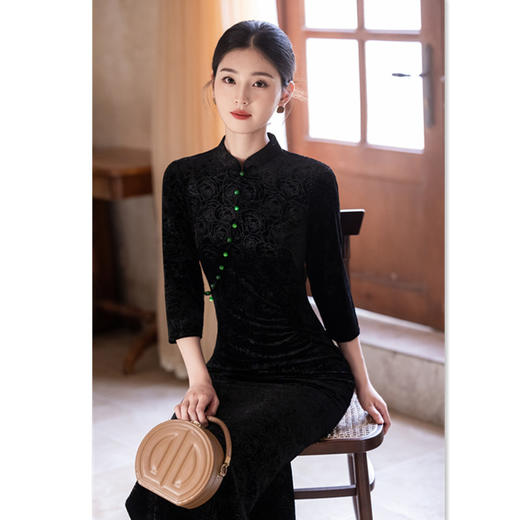 GX时尚改良新中式长款中袖旗袍2025秋季新款感国风旗袍裙 商品图2