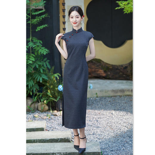 GX改良新中式格子格子坎肩袖长款旗袍2025初秋新款年轻日常可穿旗袍 商品图0
