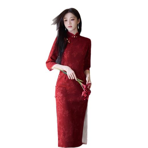 GX复古国风改良新中式长款中袖旗袍2025秋冬新款年轻女士日常旗袍裙 商品图4