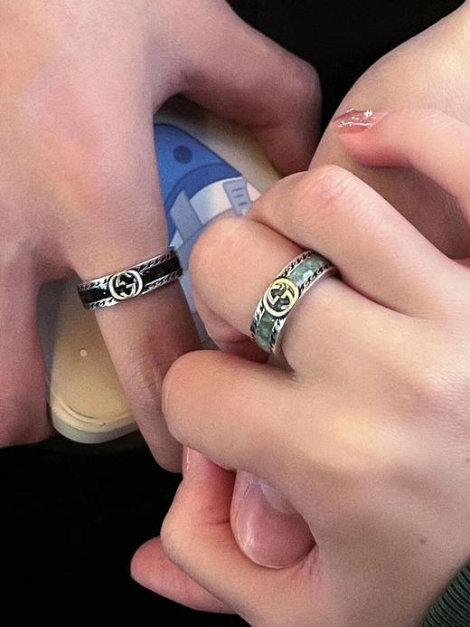 古驰 925纯银 互扣式珐琅戒指，于文文同款 情侣款对戒（XK） 商品图1