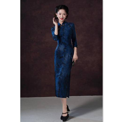 GX老上海复古中国风扎染植绒弹力旗袍2025初秋新款旗袍裙 商品图2
