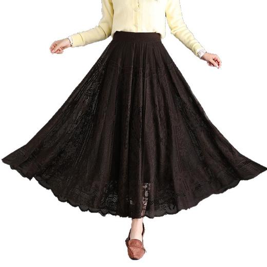 QYM 2308-Y两面穿蕾丝裙大摆长裙纱网百褶半身裙 商品图4