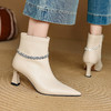 【预售5天】秋冬新款法式小踝靴尖头短靴女时尚白色水钻气质高跟皮靴DB&M6567 商品缩略图0