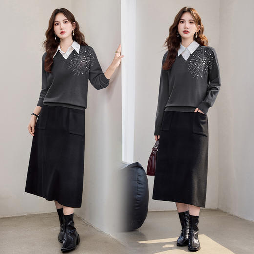 HR YBER611洋气时尚重工艺休闲宽松POLO领两件套裙 商品图1
