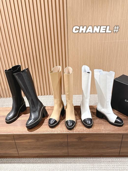 香奈儿 新款拼接链条粗跟长靴 （ZX*DBG） 商品图0
