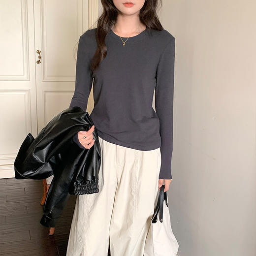 【99/2件】森岛 天丝莱赛尔羊毛针织衫 秋冬纯色条纹纽扣T恤修身弹力面膜衣 商品图7