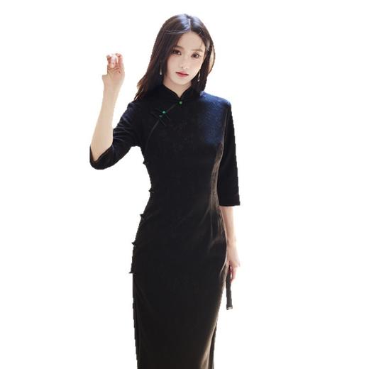 GX时尚针织棉简约中式长款七分袖旗袍2025秋新款日常可穿感旗袍 商品图4