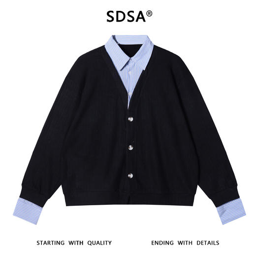 2523SDSA男士秋冬新款痞帅男装简约拼接假两件纽扣开衫衬衫外套百搭 商品图1