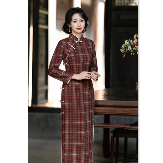 GX红色格子旗袍2025新款秋冬季复古民国风老上海日常改良年轻款旗袍 商品图2