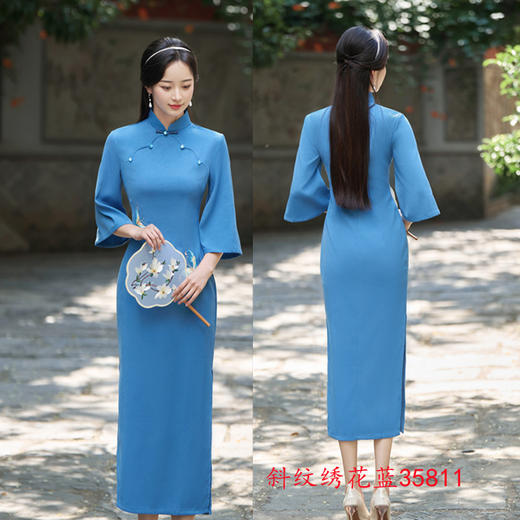 GX苏杭改良年轻款倒大袖斜纹绣花旗袍2025秋新款日常可穿感旗袍 商品图1