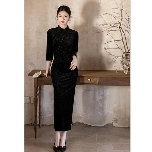 GX时尚改良新中式长款中袖旗袍2025秋季新款感国风旗袍裙 商品图0