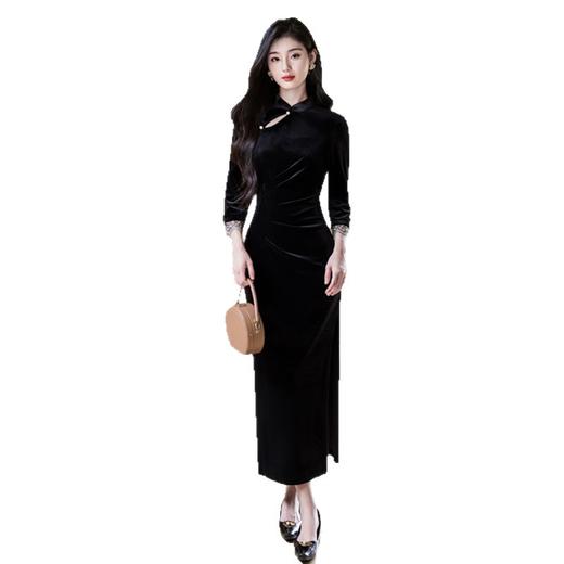 GX丝绒长款七分袖旗袍2025秋新款时尚改良新中式日常可穿感旗袍 商品图4