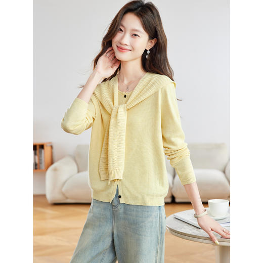 披肩女装针织衫毛衣，长袖宽松圆领百搭显瘦打底衫（送披肩）HR-SSFB090 商品图2