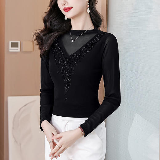 打底衫网纱烫钻，气质洋气妈妈装显瘦长袖上衣KQL-D36M8318 商品图0