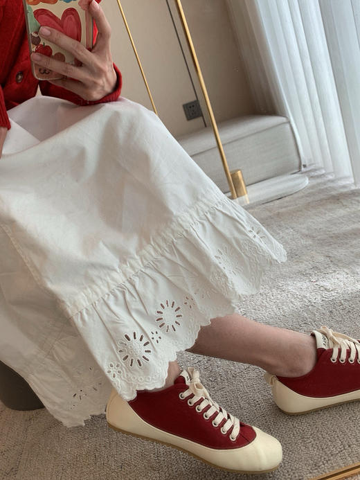 1012-6 高端日系风 45R 重磅牛津棉 镂空花边 松紧抽绳半身裙 商品图5