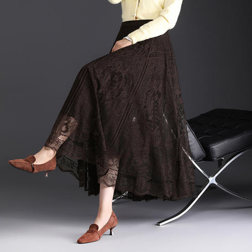 QYM 2308-Y两面穿蕾丝裙大摆长裙纱网百褶半身裙 商品图2
