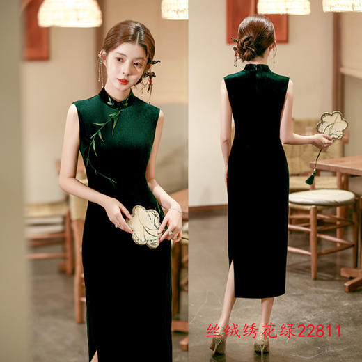 GX丝绒绣花长款无袖港风旗袍2025初秋新款修身时尚国风日常中式旗袍 商品图2