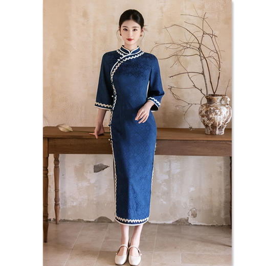 GX复古国风绸缎提花长款倒大袖旗袍2025秋季新款日常宽松中袖旗袍裙 商品图0