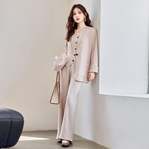 HR YBER602洋气时尚宽松版大口袋老钱风气质款西装三件套裤 商品图3