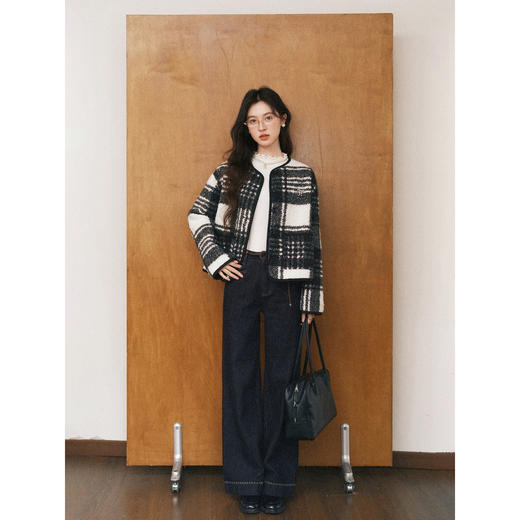 鹿向南「复古蓝调」复古深蓝色牛仔裤女秋季2025新款显瘦阔腿长裤 商品图1