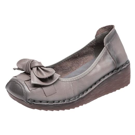 复古单鞋真皮软底妈妈鞋，防滑牛筋底坡跟中老年蝴蝶结MLD295 商品图4