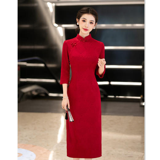 GX红色日常改良旗袍2025秋季新款女中式复古七分袖喜妈妈回娘家旗袍 商品图2