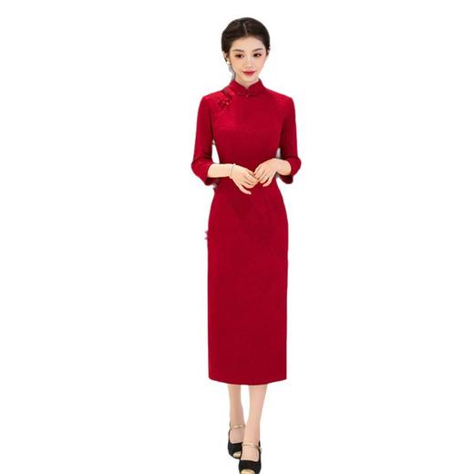 GX红色日常改良旗袍2025秋季新款女中式复古七分袖喜妈妈回娘家旗袍 商品图4