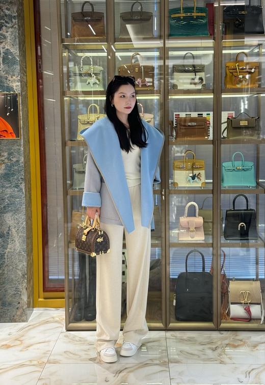 驴家 秋冬新款大衣 浅蓝双面小花 短款/长款大衣（SZX） 商品图1