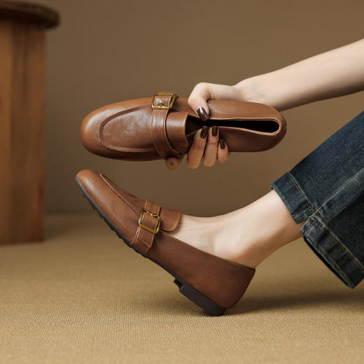 【预售5天】巨好穿软牛皮平底乐福鞋女新款圆头深口单鞋百搭通勤小皮鞋SSS&S9868 商品图0