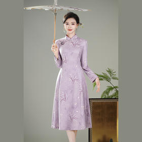 【紫仙】麂皮绒复古长袖，新中式国风旗袍连衣裙XGT-Q25121