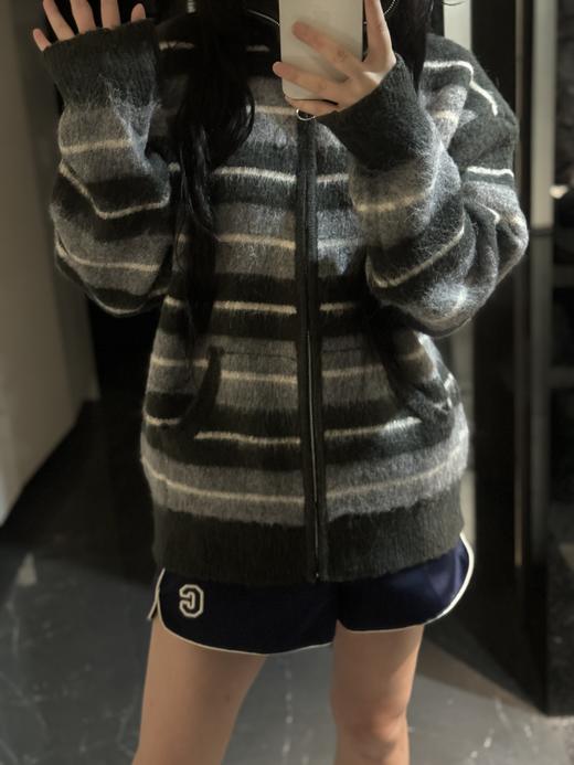 马海毛毛绒针织经典条纹外套（蕾姐灰黑色L，棕色XL ） 商品图5
