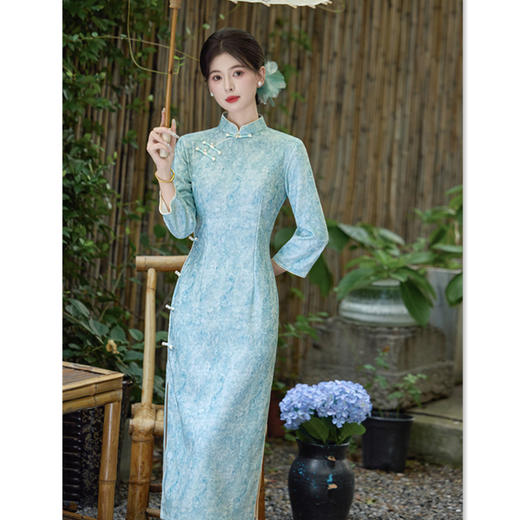 GX老上海复古中国风长款七分袖旗袍2025秋冬新款年轻女士日常旗袍裙 商品图3