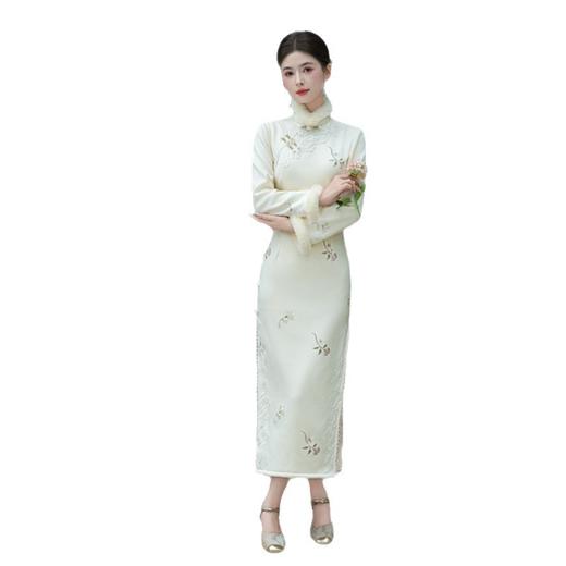 GX素雅中式长款花边淑女范保暖加厚旗袍2025秋冬新款日常年轻款旗袍 商品图4