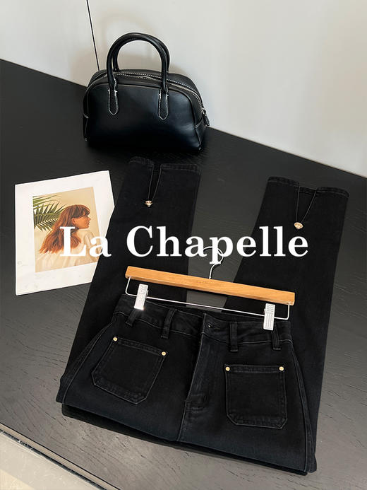 会员福利【小个子天菜】拉夏贝尔/La Chapelle高腰显瘦直筒烟管裤小个子牛仔裤秋季新款百搭九分裤 商品图1