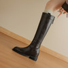 【预售7天】真皮显瘦中高筒靴子女秋冬新款黑色显瘦圆头不过膝长筒骑士靴DJ&GV1589 商品缩略图1