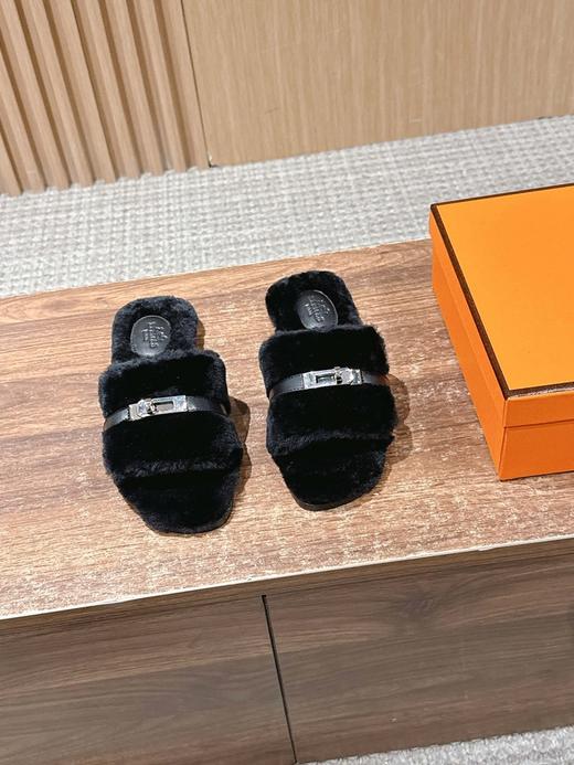 爱马仕Kelly扣新款羊毛拖鞋(DBG) 商品图7